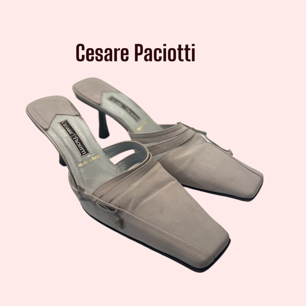 Cesare Paciotti Vintage Grey Leather & Satin Mules EU 37 – Made in Italy